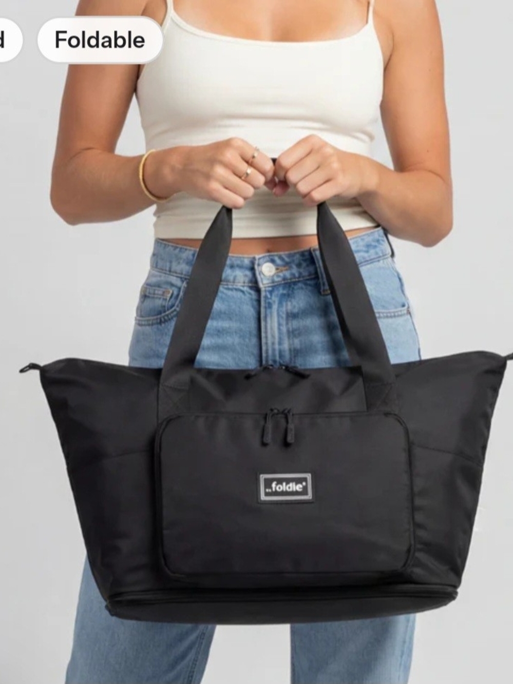 Foldie Black Foldable Tote Bag for Women